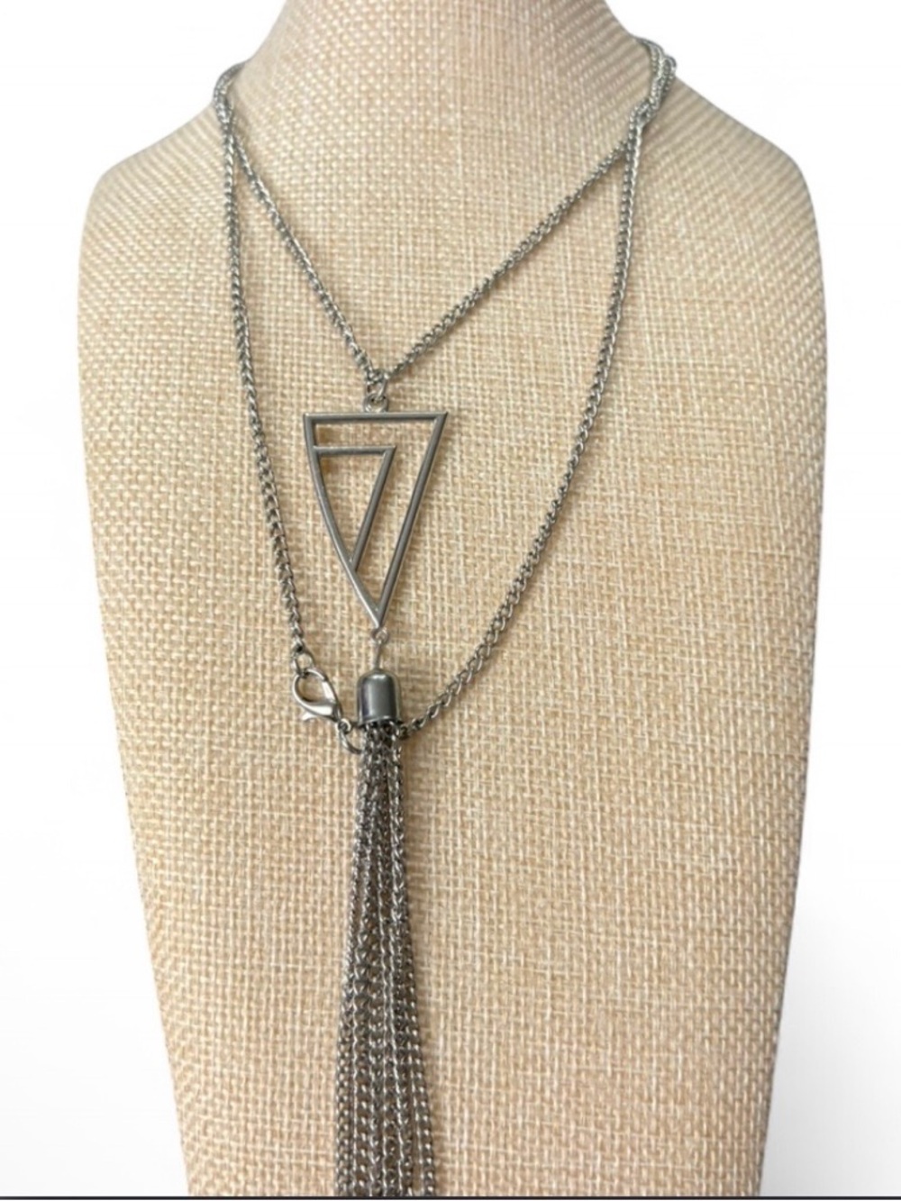 🦖5 for $20 | Silver Geometric Triangle Tassel Necklace - Women Jewelry-bohochic